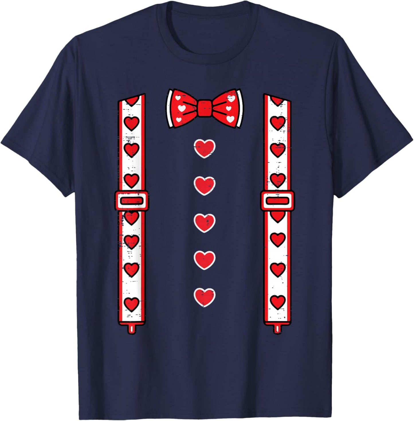 Valentines Day Suspenders Bow Tie Hearts Cute Boys Kids Men T-Shirt - T-Shirt | Navy