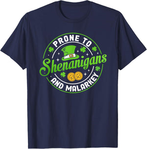 Prone to Shenanigans and Malarkey Funny St Patricks Day Boys T-Shirt - T-Shirt | Navy