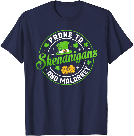 Prone to Shenanigans and Malarkey Funny St Patricks Day Boys T-Shirt - T-Shirt | Navy