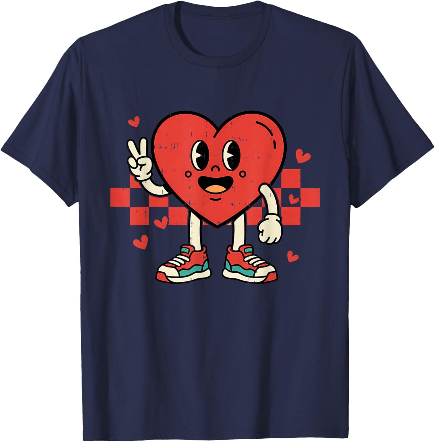 Retro Groovy Heart Peace Hand Valentines Day Men Women Kids T-Shirt - T-Shirt | Navy