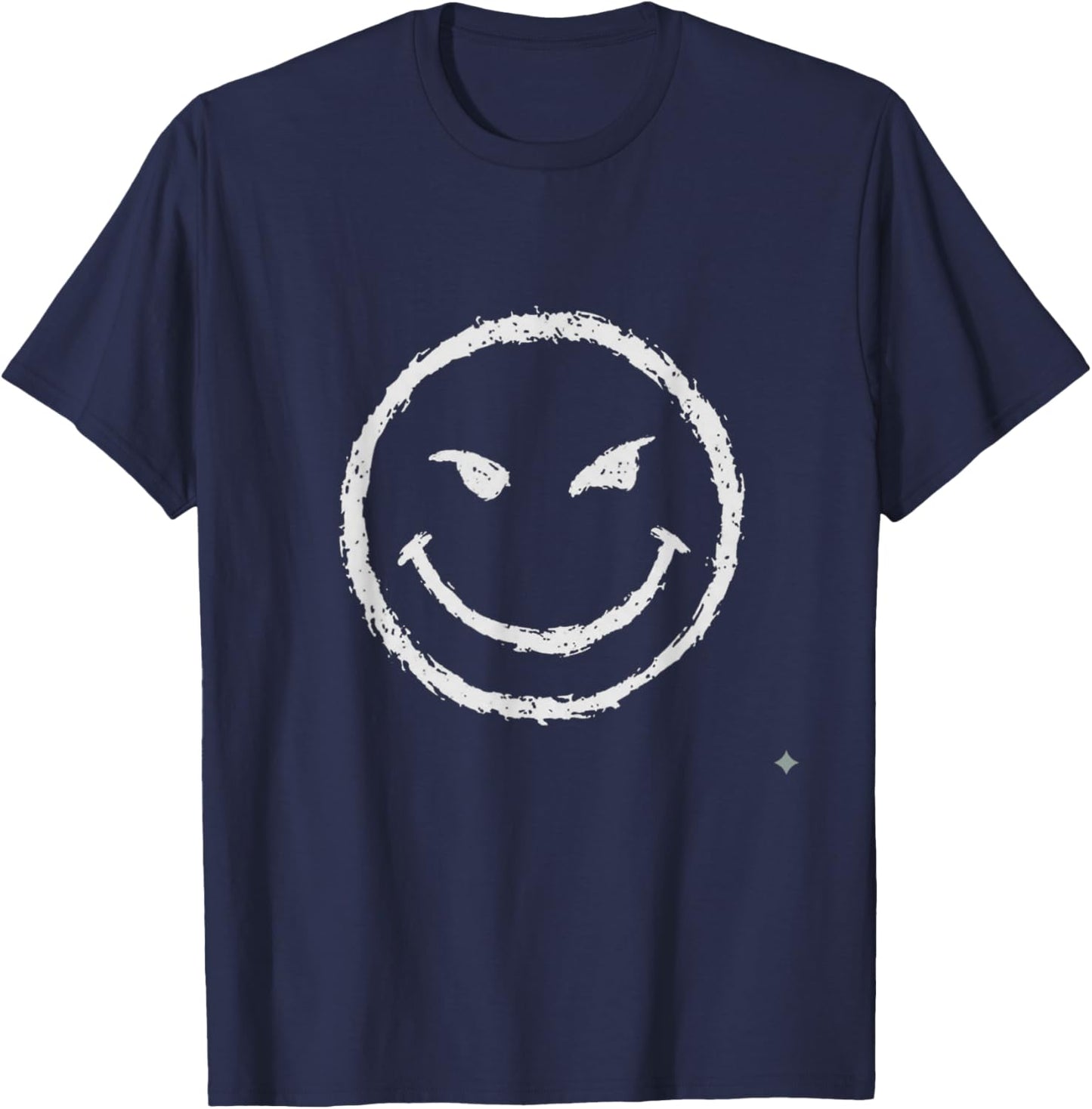 Evil Grin Face Sarcastic Funny Graphic T-Shirt - T-Shirt | Navy