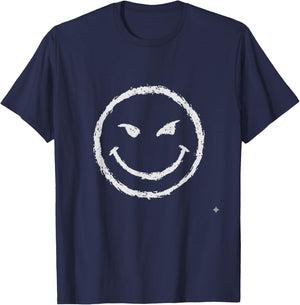 Evil Grin Face Sarcastic Funny Graphic T-Shirt - T-Shirt | Navy