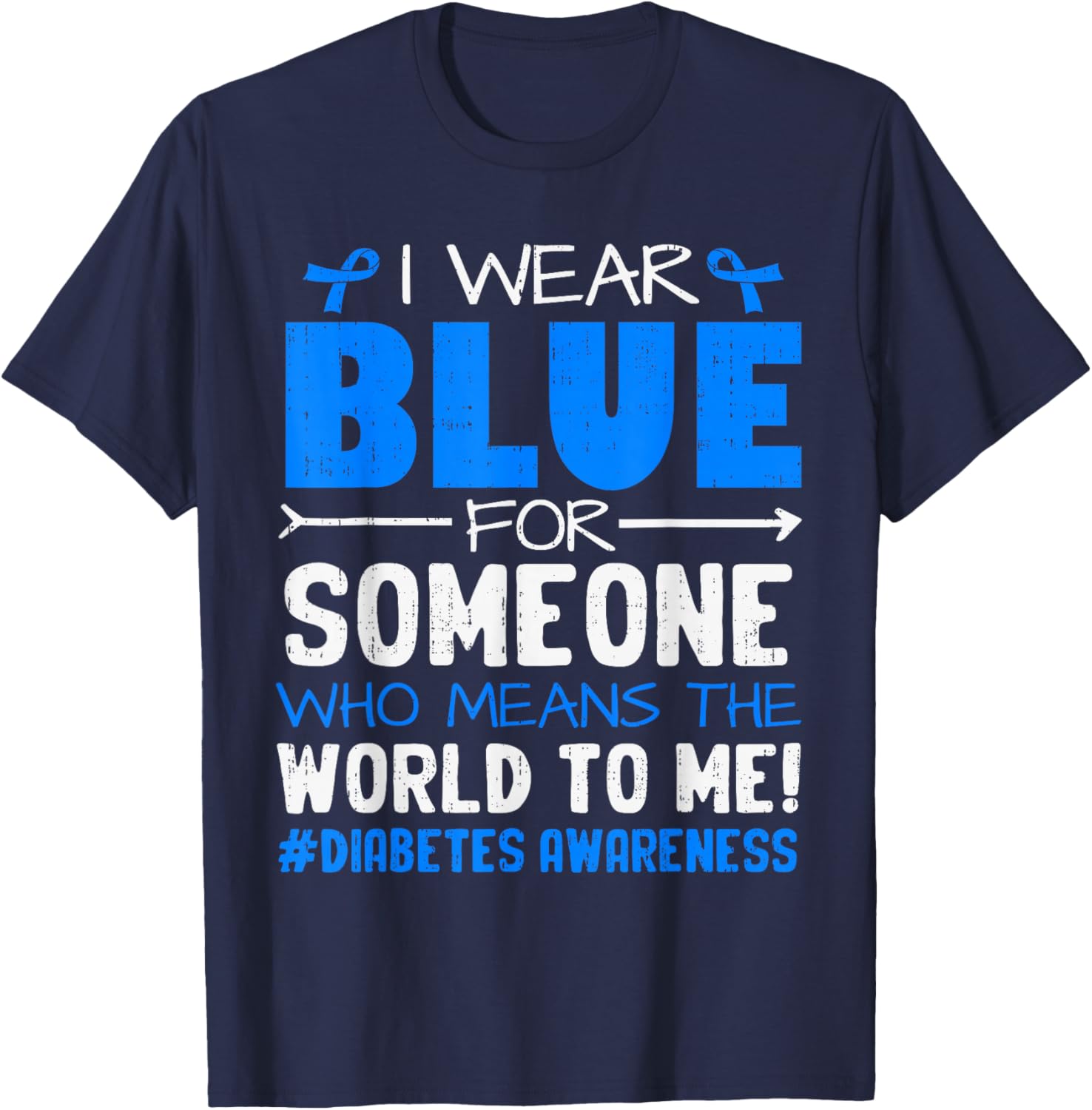 Support Type 1 Diabetes Awareness T1D Ribbon Blue Men Women T-Shirt - T-Shirt | Navy