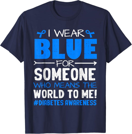 Support Type 1 Diabetes Awareness T1D Ribbon Blue Men Women T-Shirt - T-Shirt | Navy