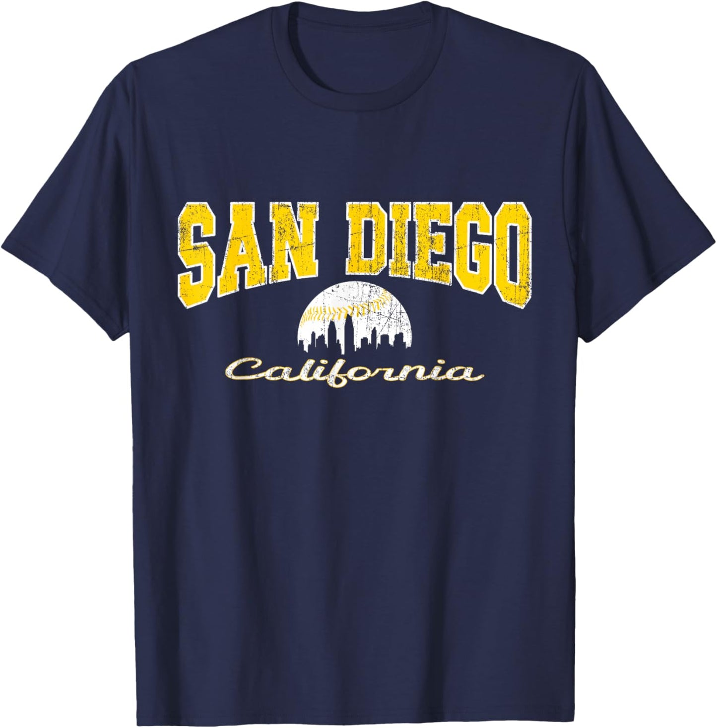 Retro San Diego City Baseball Skyline T-Shirt - T-Shirt | Navy