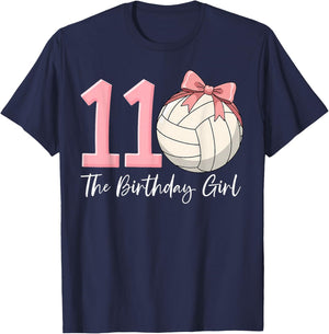 11th Birthday Girl Volleyball Ball Coquette Pink 11 T-Shirt - T-Shirt | Navy
