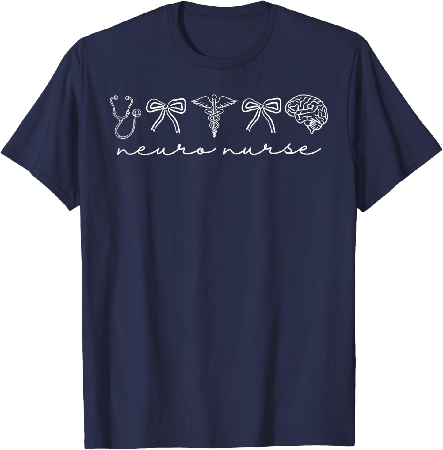Coquette Neurology Nurse Bow Neuroscience Trauma RN Nurse T-Shirt - T-Shirt | Navy