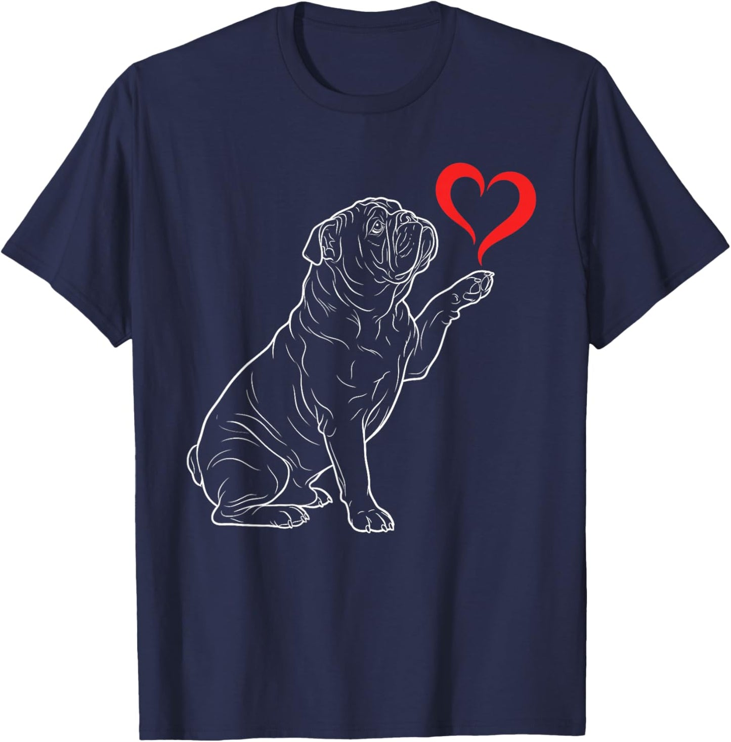 English Bulldog Dog Art Holding Heart Valentines T-Shirt - T-Shirt | Navy
