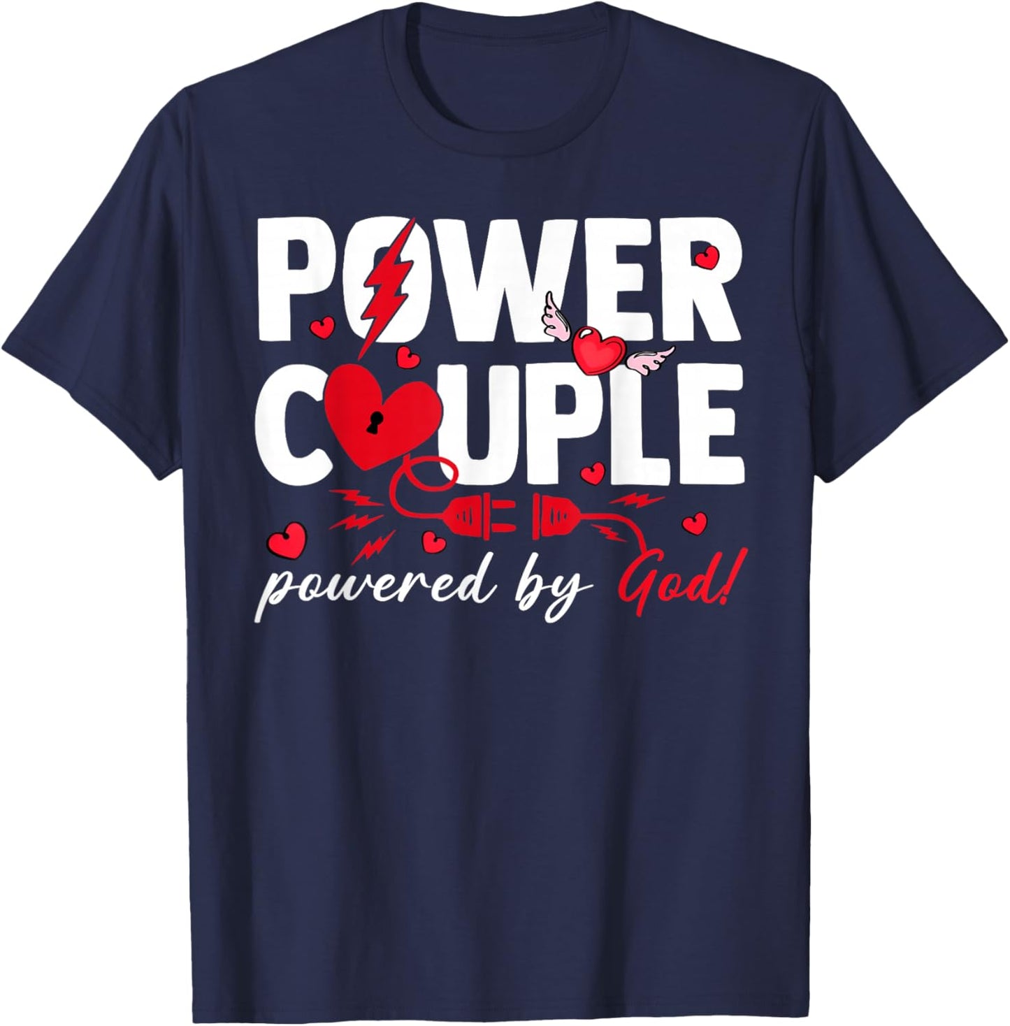 Valentine Power Couple Matching Powered by God Christian T-Shirt - T-Shirt | Navy