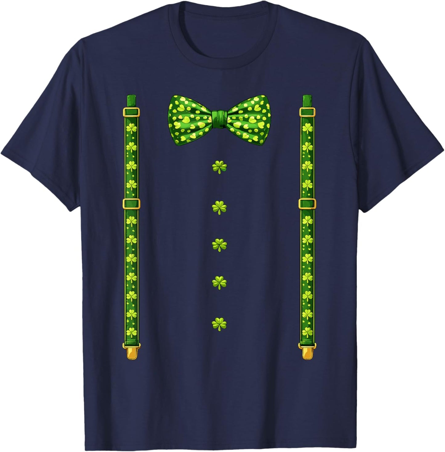 Bow Tie Suspenders Green Shamrocks St Patricks Day Costume T-Shirt - T-Shirt | Navy