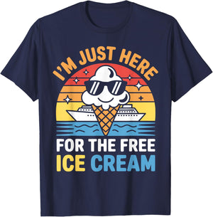 Just Here for Free Ice Cream Funny Cruise Travel Matching T-Shirt - T-Shirt | Navy