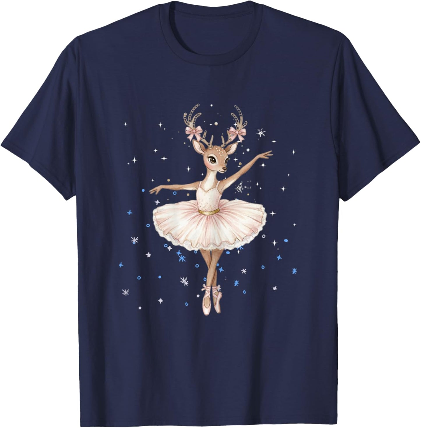 Cute Reindeer Dancer Christmas Ballerina Xmas Design T-Shirt - T-Shirt | Navy