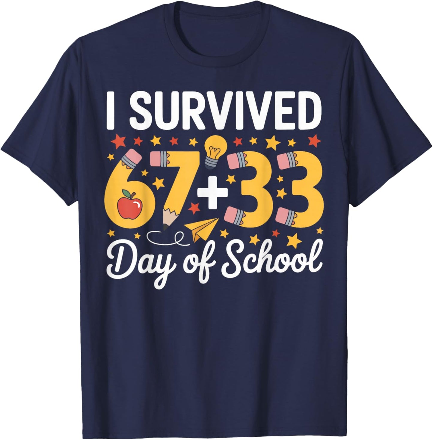 I Survived 100 Days of School Six Seven Meme Teacher Student T-Shirt - T-Shirt | Navy