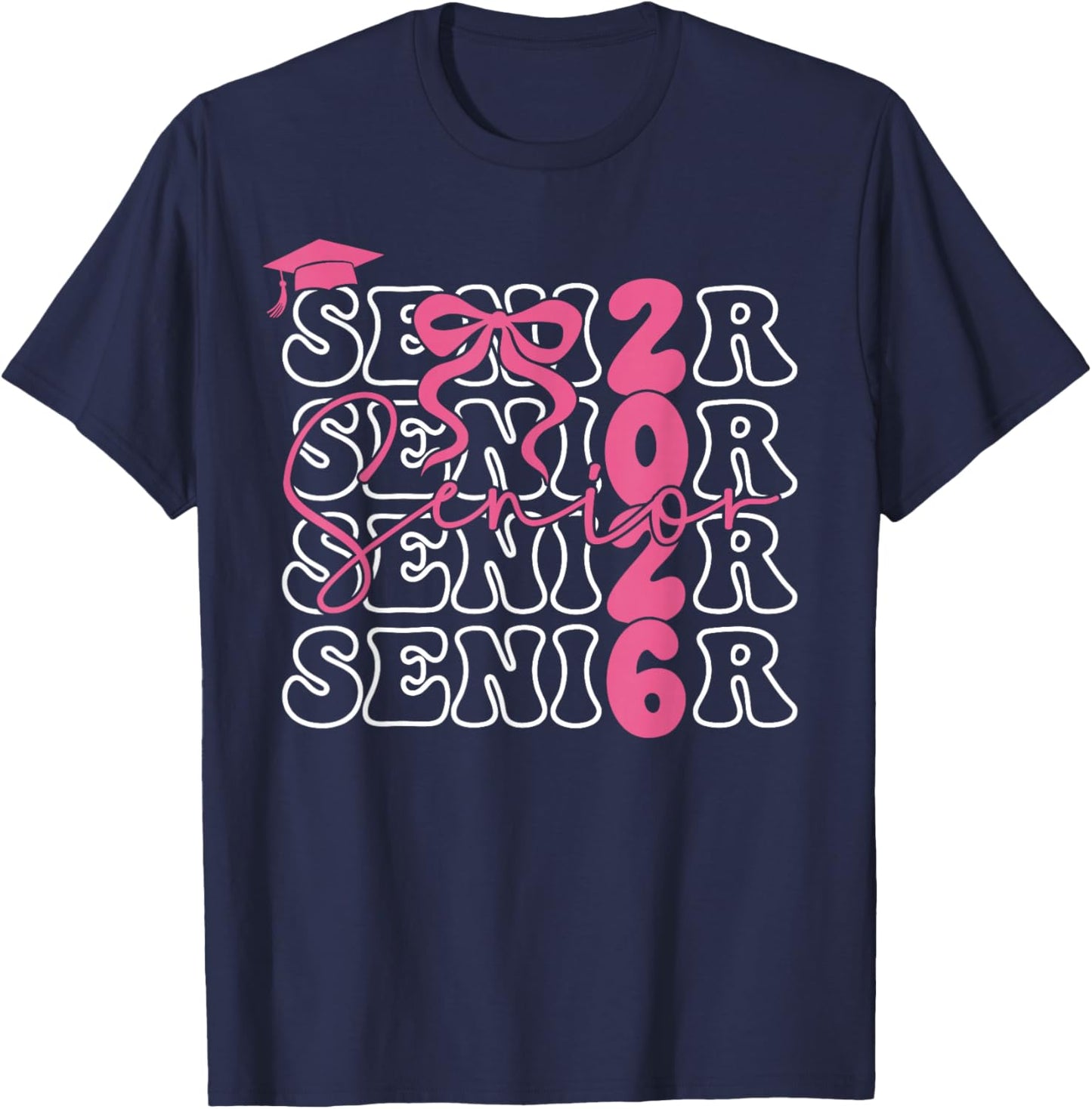 Senior 2026 Class of 2026 Coquette Pink Bow Graduation 2026 T-Shirt - T-Shirt | Navy