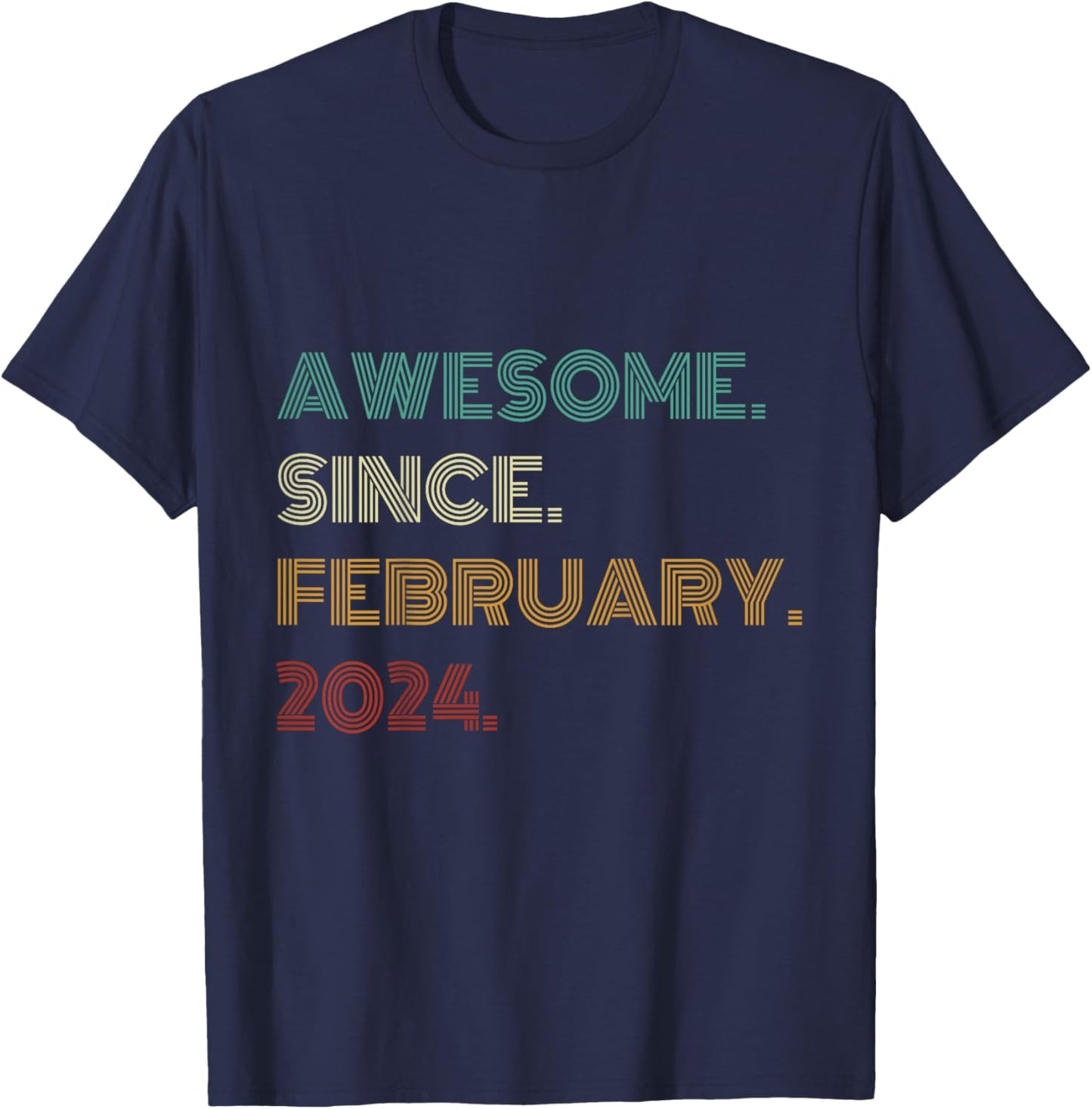 Kids 2 Years Old Awesome Since February 2024 2nd Birthday T-Shirt - T-Shirt | Navy