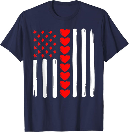 Retro Vintage USA Flag Valentines Day Women Kids T-Shirt - T-Shirt | Navy