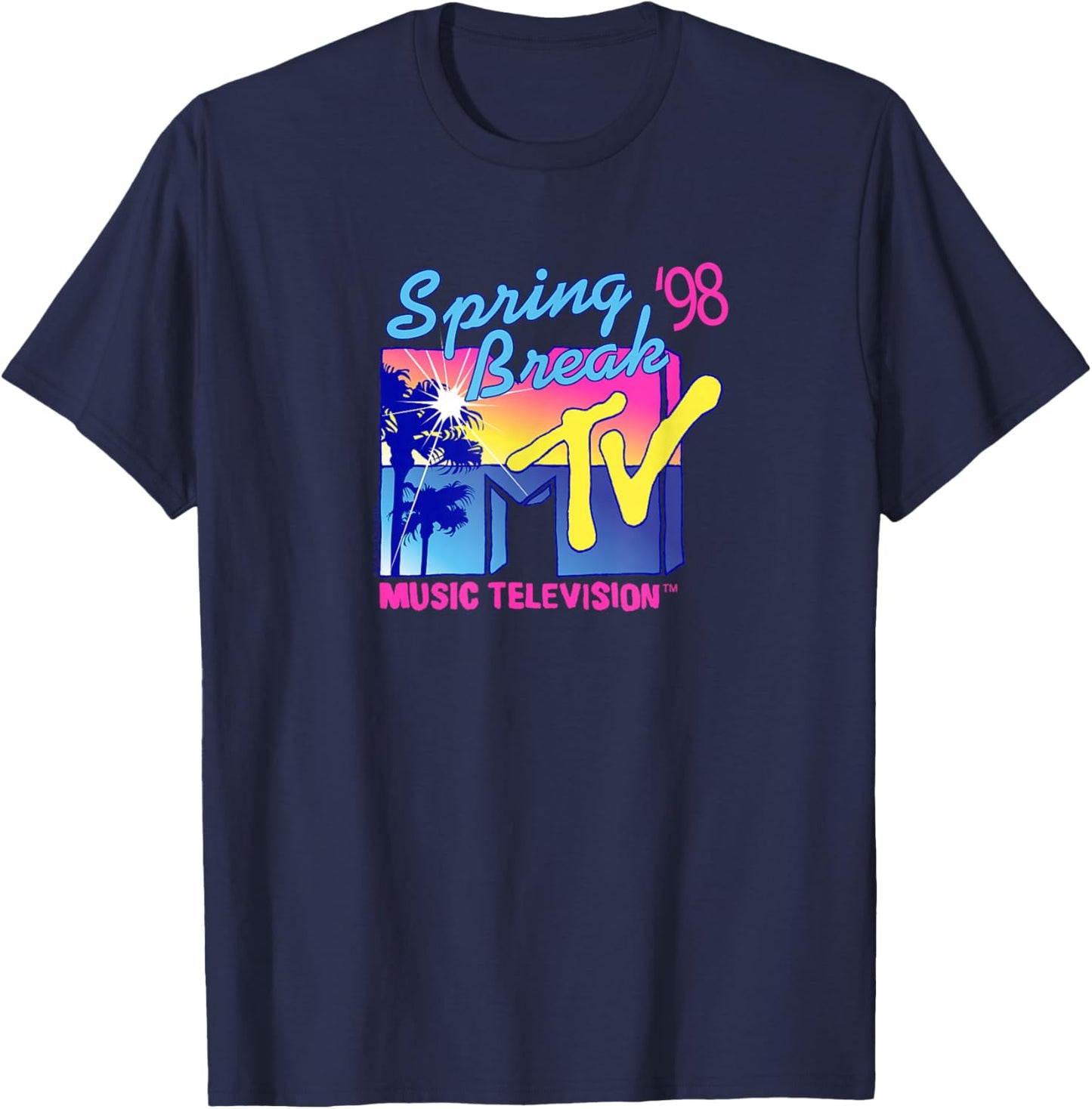 MTV Spring Break '98 Palm Tree Logo Vintage TV T-Shirt - T-Shirt | Navy