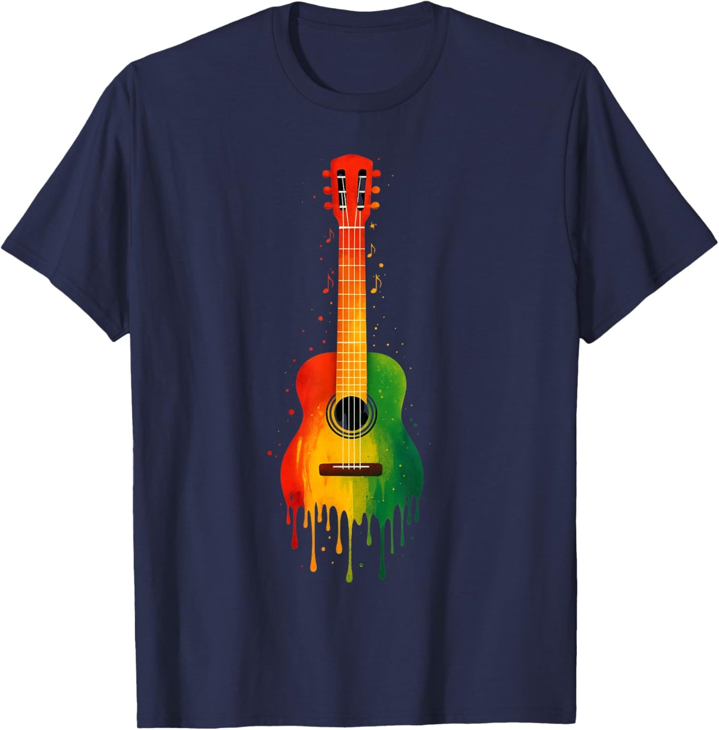 Dripping Paint Acoustic Guitar Art | Jamaican Reggae Vibes T-Shirt - T-Shirt | Navy
