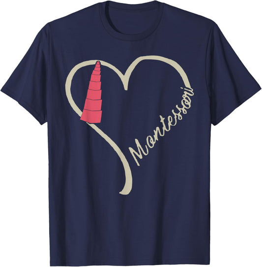 Cute Heart Montessori Teacher Appreciation Educator Costume T-Shirt - T-Shirt | Navy