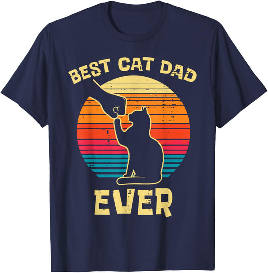 Best Cat Dad Ever Fist Bump Retro Kitten Fur Papa Daddy Men T-Shirt - T-Shirt | Navy