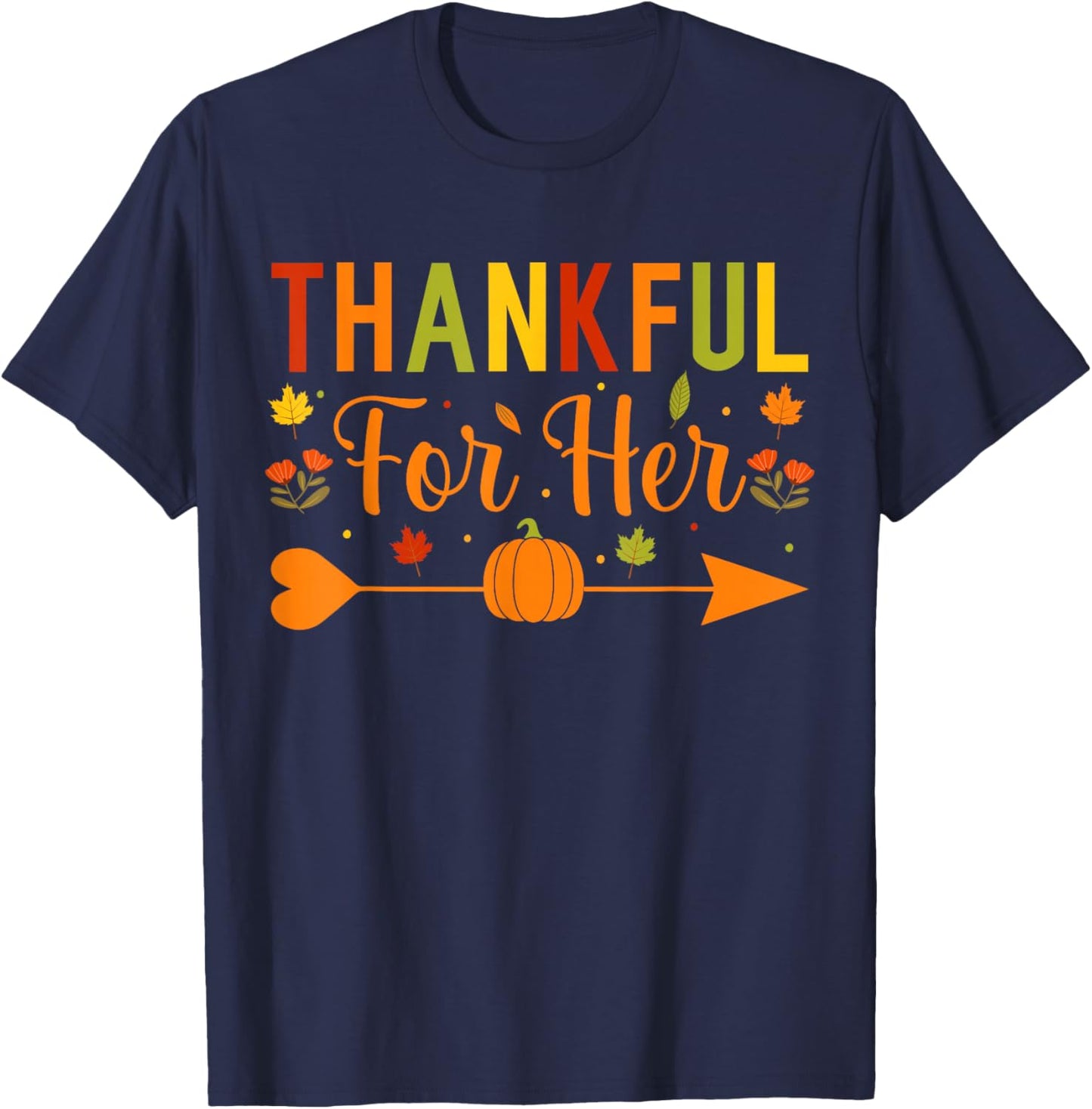 Thankful Couples Fall Matching Couple Thanksgiving T-Shirt - T-Shirt | Navy