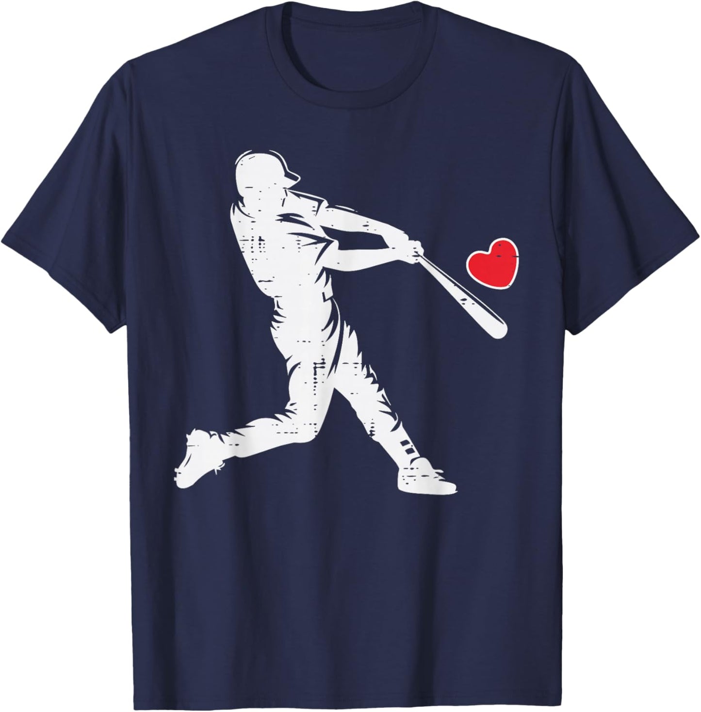 Valentines Day Baseball Batter Silhouette Heart Men Boys Kid T-Shirt - T-Shirt | Navy