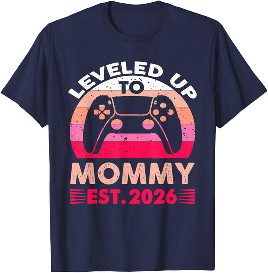 I Leveled Up to Mommy 2026 Pregnancy Announcement Video Game T-Shirt - T-Shirt | Navy