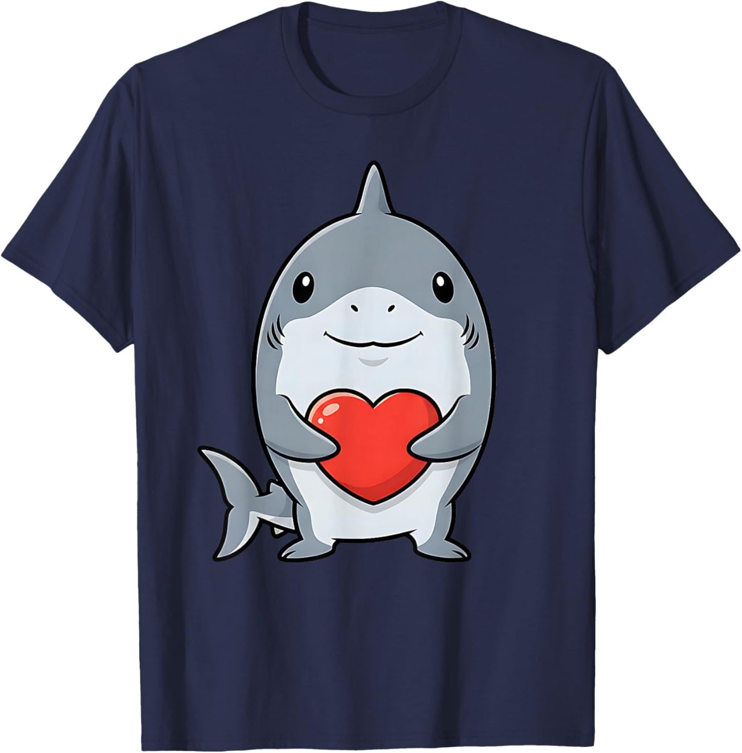 Valentines Day Cute Shark Holding Heart Animal Kids T-Shirt - T-Shirt | Navy