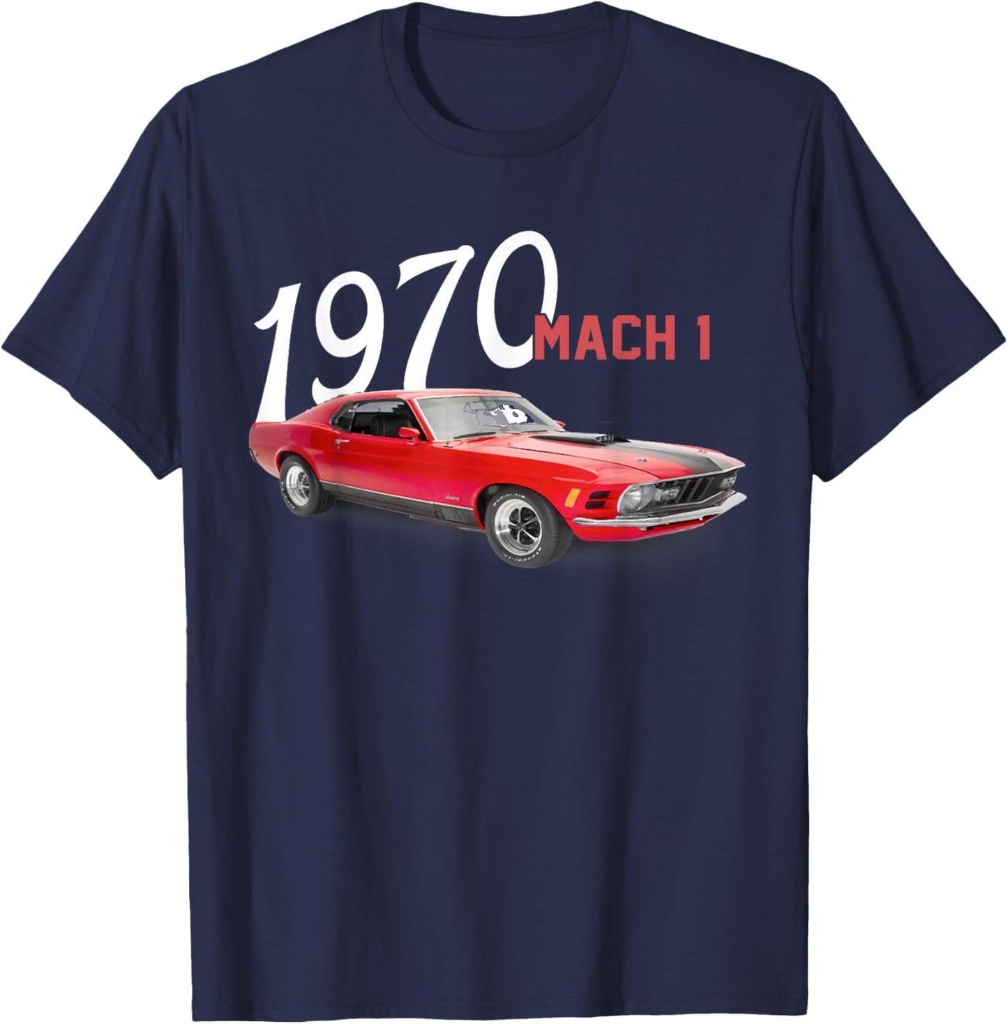 1970 70 Mach 1 Red Classic Vintage Old Car USA Flag T-Shirt - T-Shirt | Navy