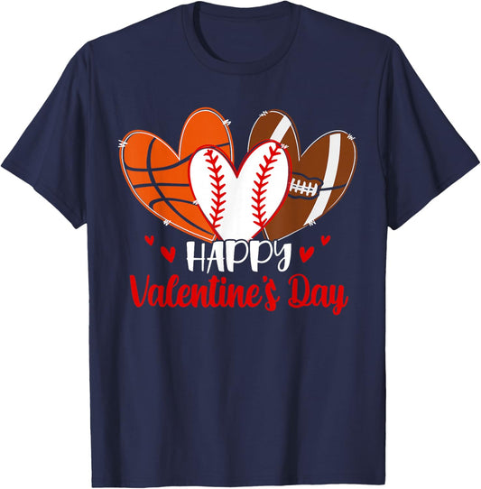Happy Valentines Day Shirt Boys Basketball Baseball Football T-Shirt - T-Shirt | Navy