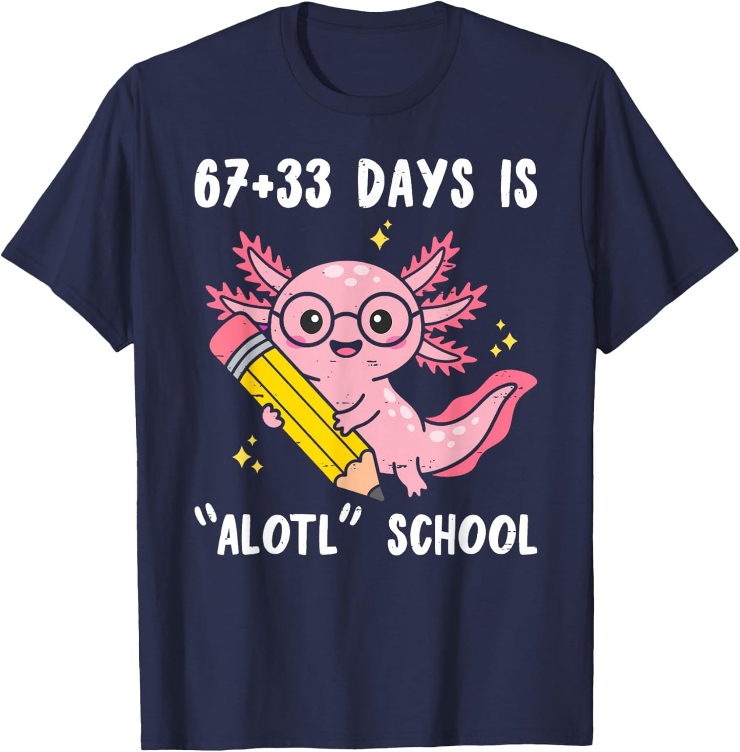 67+33 Days is Alotl School Axolotl 100 Days of School Kids T-Shirt - T-Shirt | Navy
