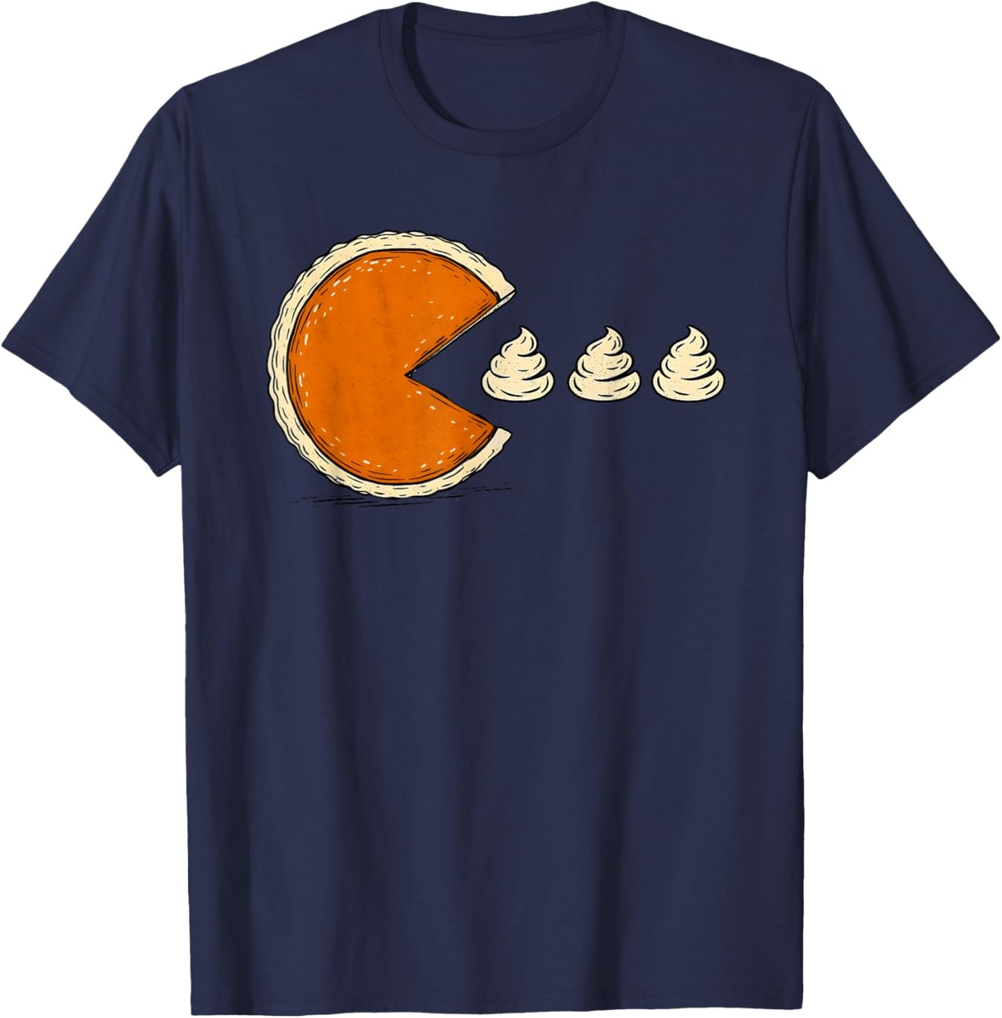 Funny Retro Arcade Game Thanksgiving Pumpkin Pie Chasing T-Shirt - T-Shirt | Navy
