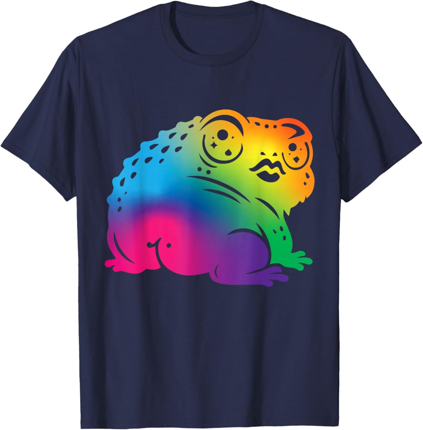 Cute Weird Grumpy Frog Pouty Rainbow Desert Rain Frogcore T-Shirt - T-Shirt | Navy