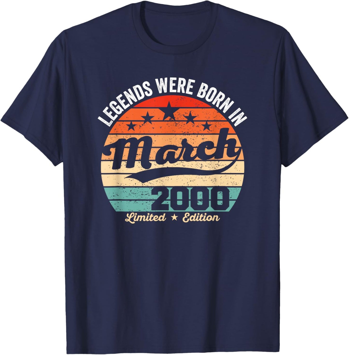 Vintage 26th Birthday Legends were Born in March 2000 T-Shirt - T-Shirt | Navy