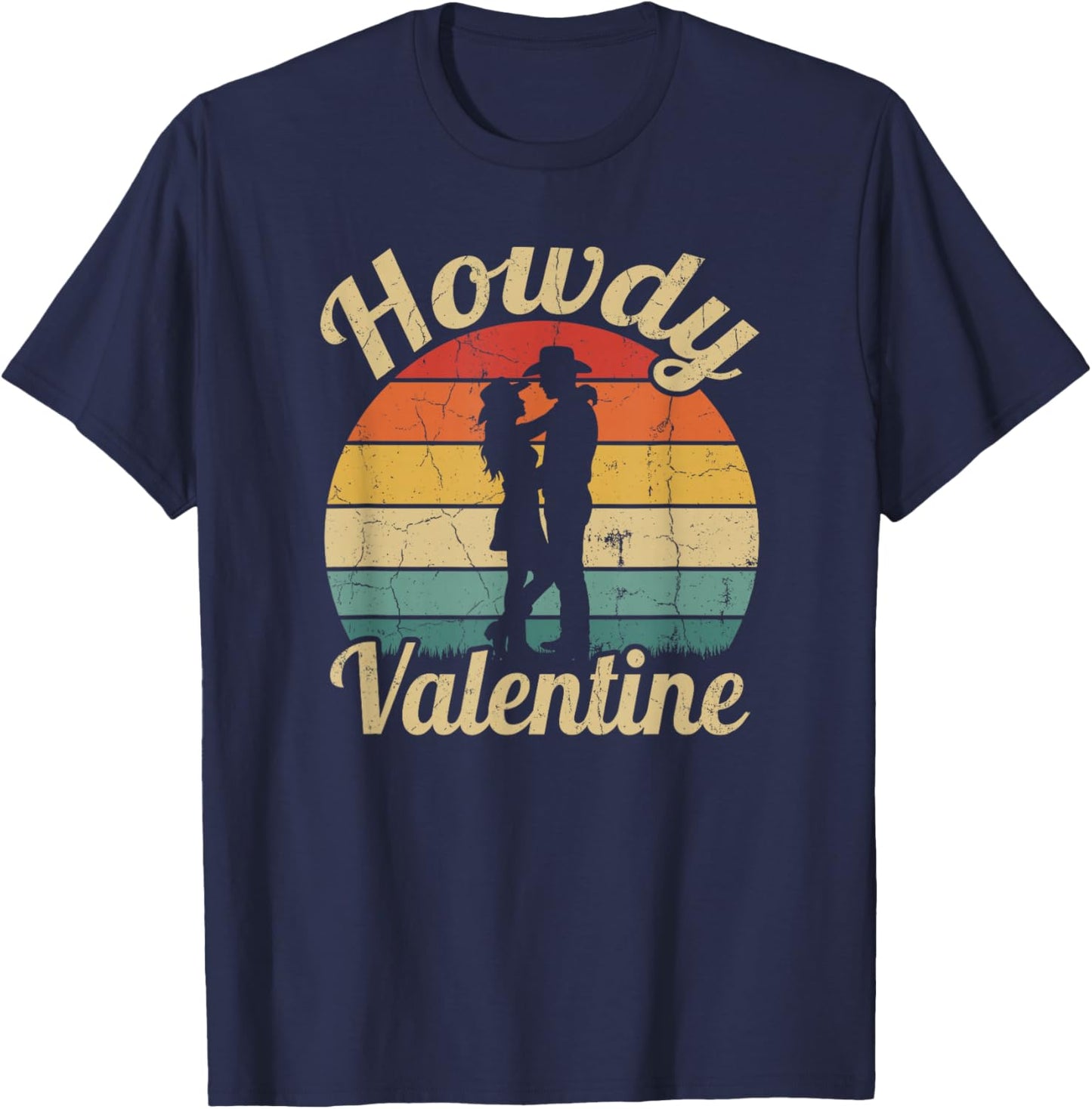 Vintage Howdy Valentine Cute Cowboy Cowgirl Western T-Shirt - T-Shirt | Navy