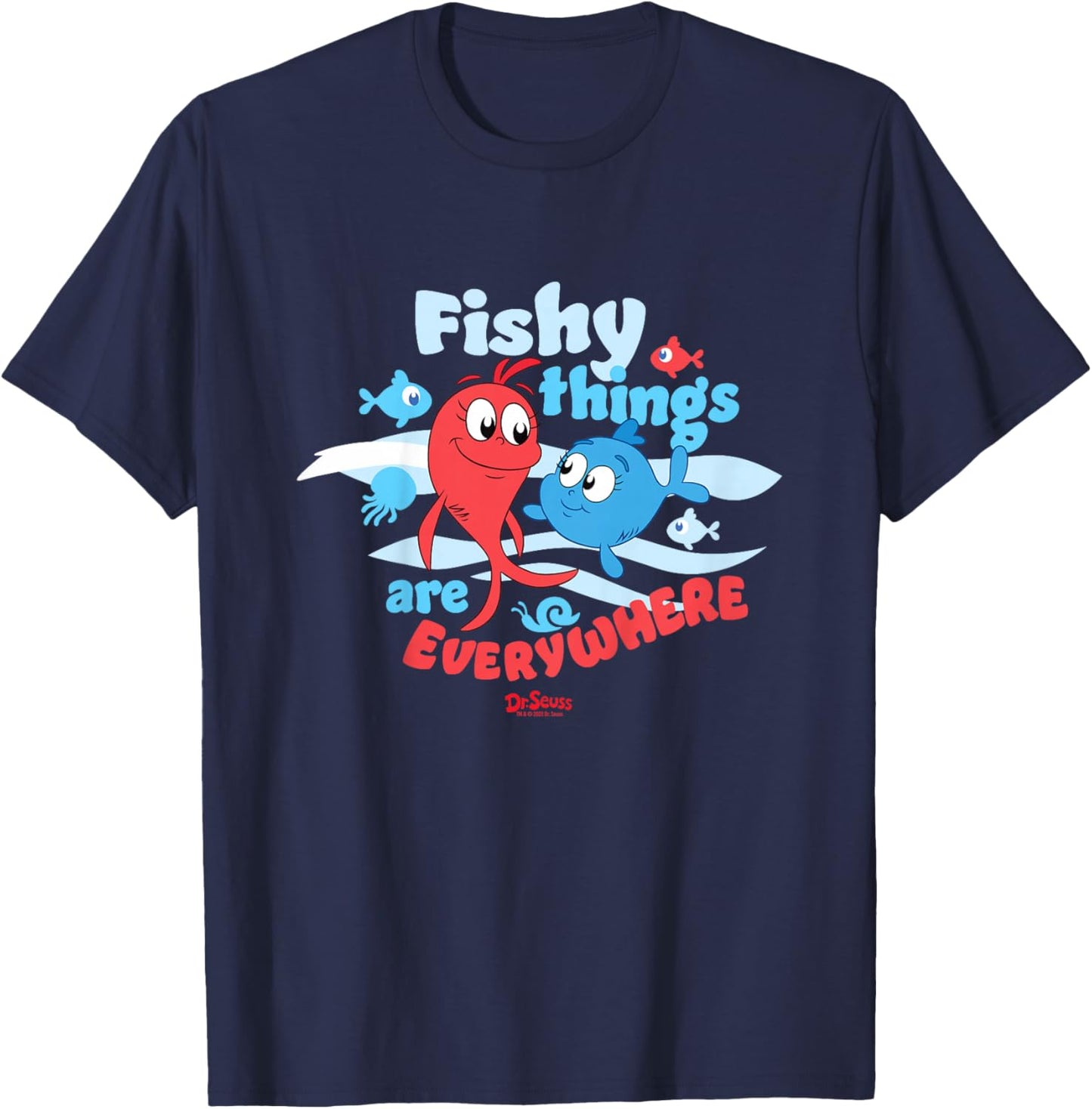 Red Fish, Blue Fish Fishy Things Officially Licensed Youth T-Shirt - T-Shirt | Navy