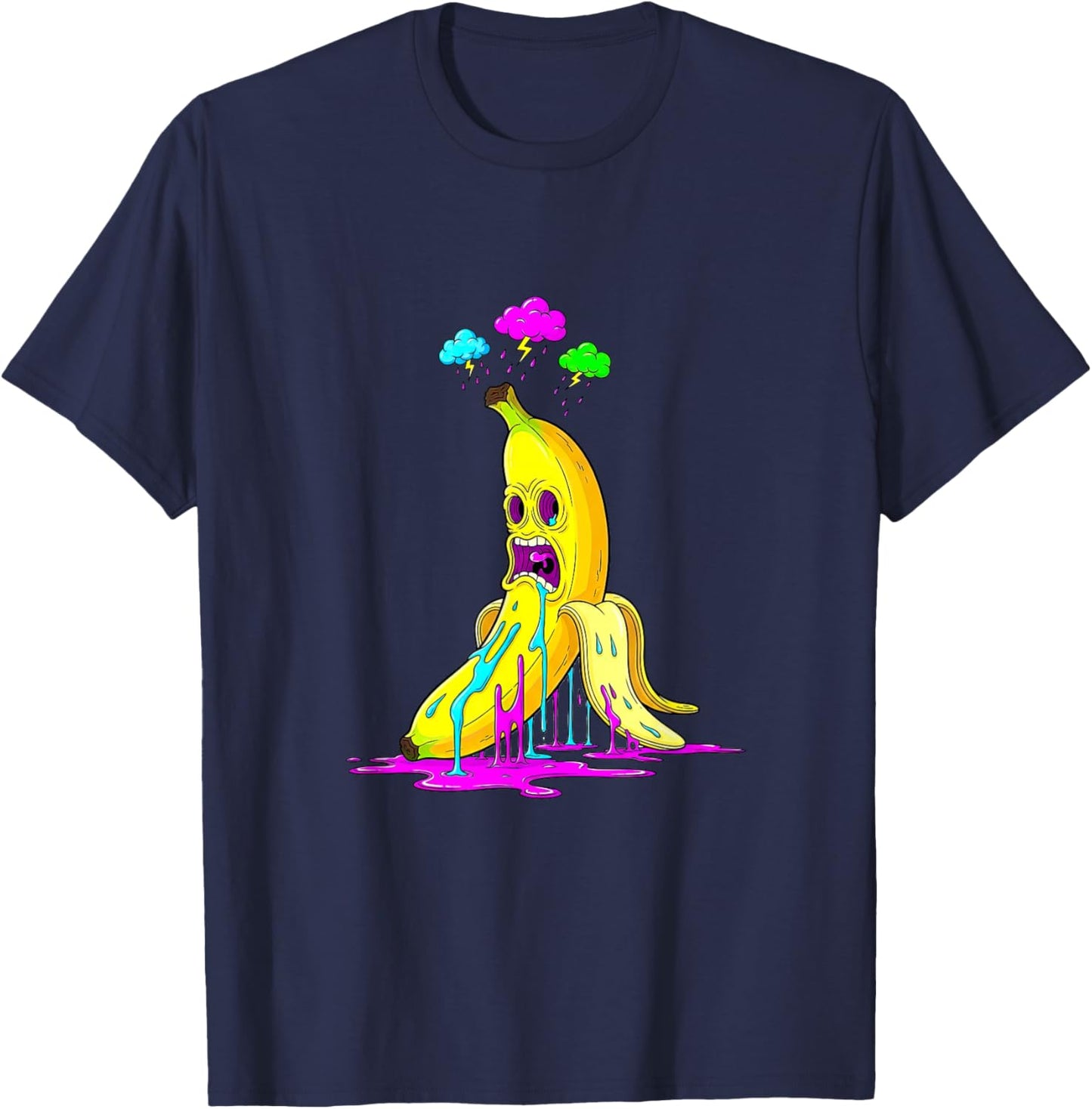 Trippy Dripping Banana Rave Graphic T-Shirt - T-Shirt | Navy