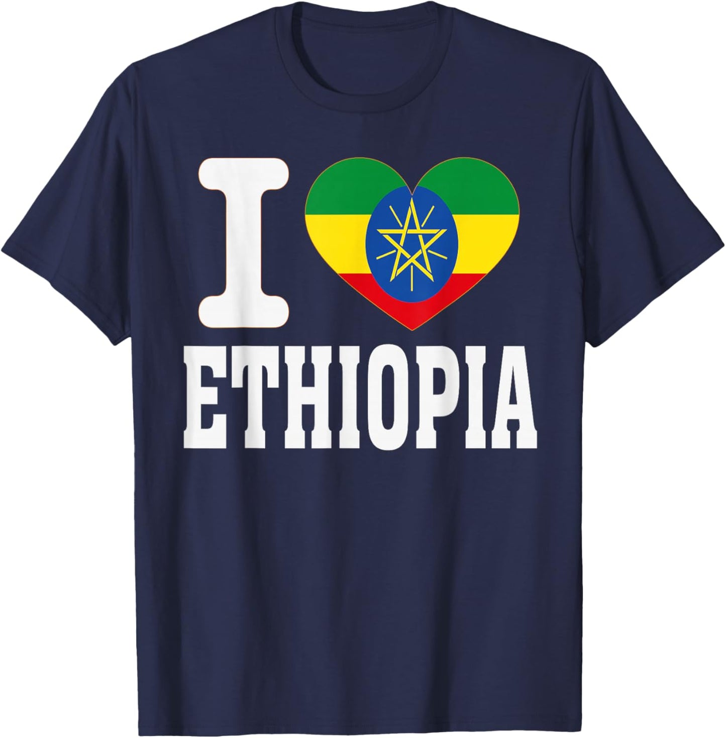 I Love Ethiopia Heart Souvenir Lovers Pride Travel T-Shirt - T-Shirt | Navy