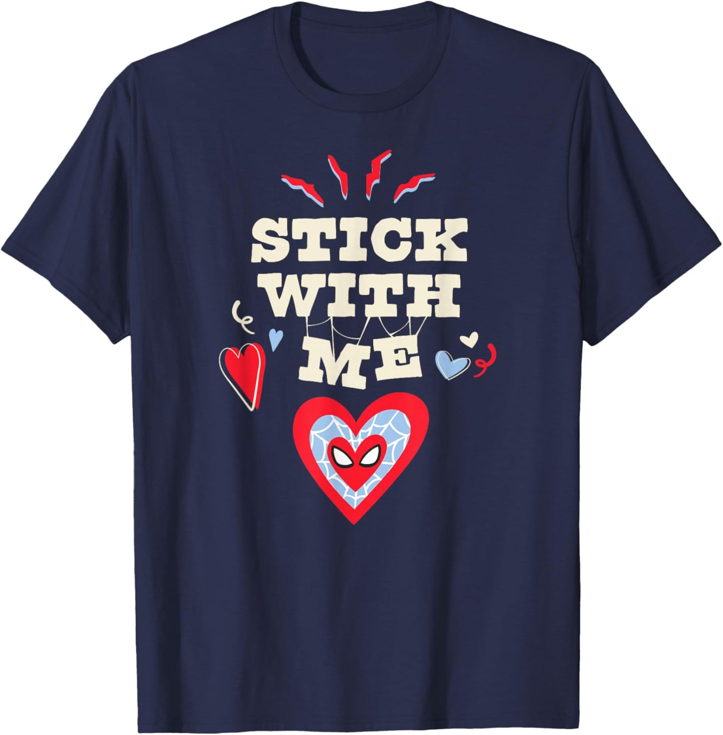 Marvel Spider-Man Stick with Me Valentine's Day Heart T-Shirt - T-Shirt | Navy