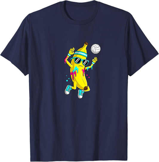 Funny Banana Volleyball Player Graphic T-Shirt - T-Shirt | Navy