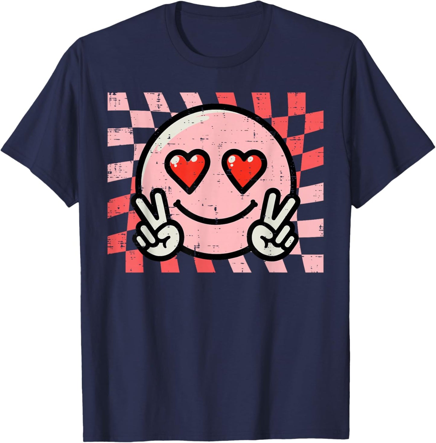Valentines Day Face Peace Retro Groovy Women Men Kids T-Shirt - T-Shirt | Navy