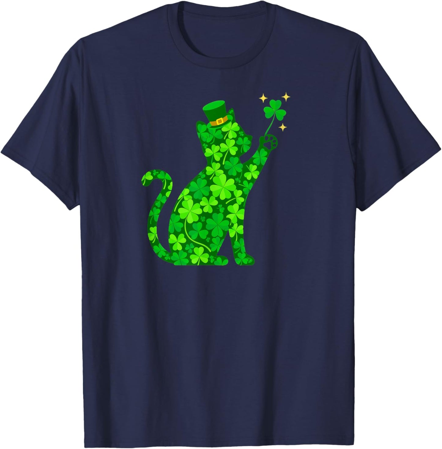 Shamrock Cat Graphic Saint Patrick Day Cat T-Shirt - T-Shirt | Navy
