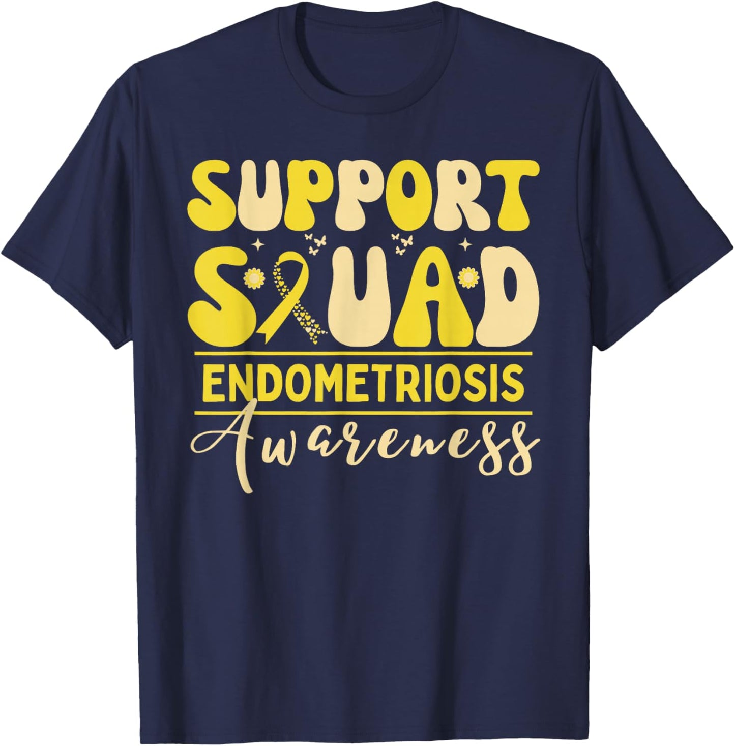 Support Squad Endometriosis Awareness Heart Yellow Ribbon T-Shirt - T-Shirt | Navy