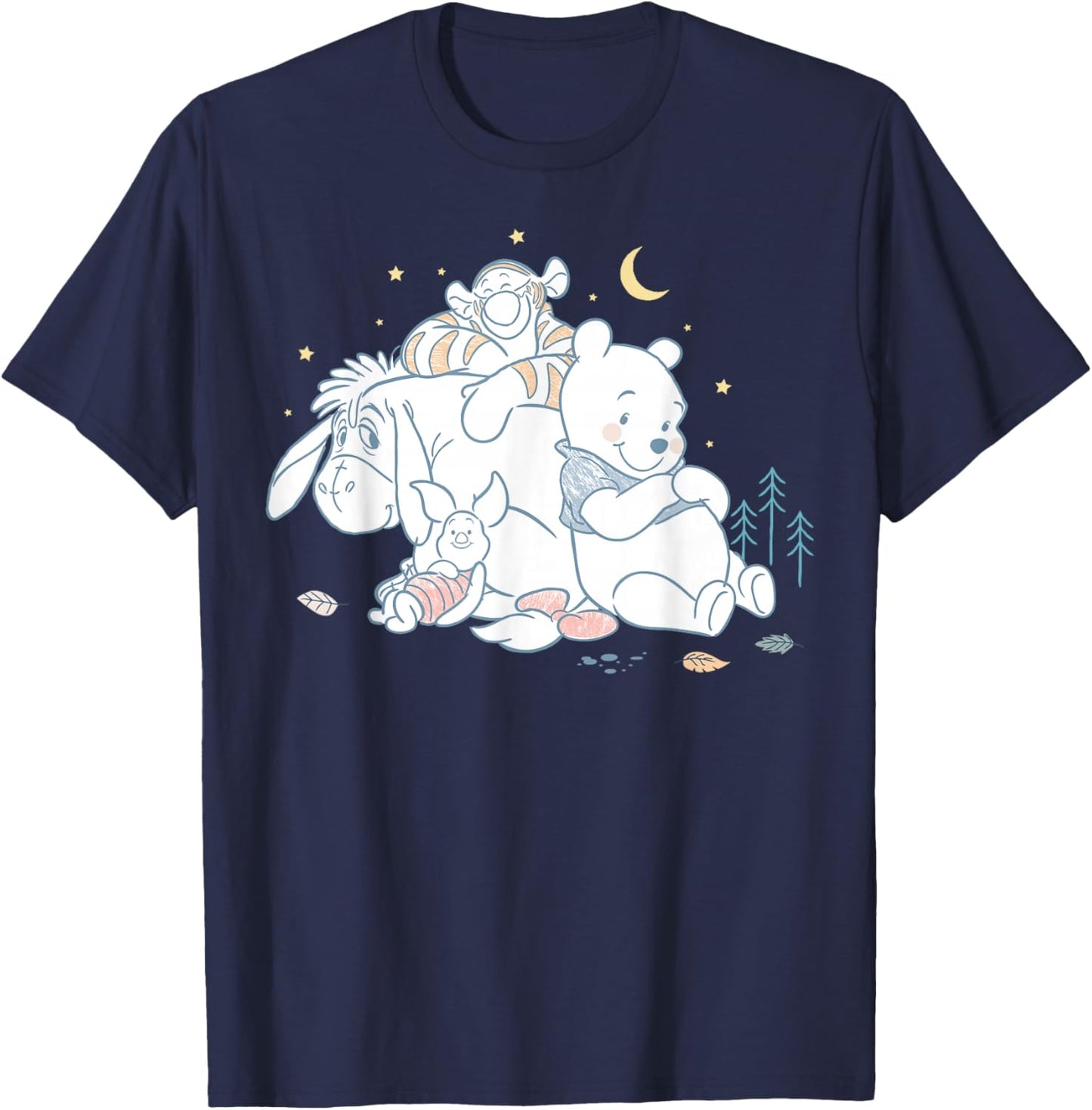 Disney Winnie The Pooh Pooh Piglet Tigger Eeyore Woods Night T-Shirt - T-Shirt | Navy
