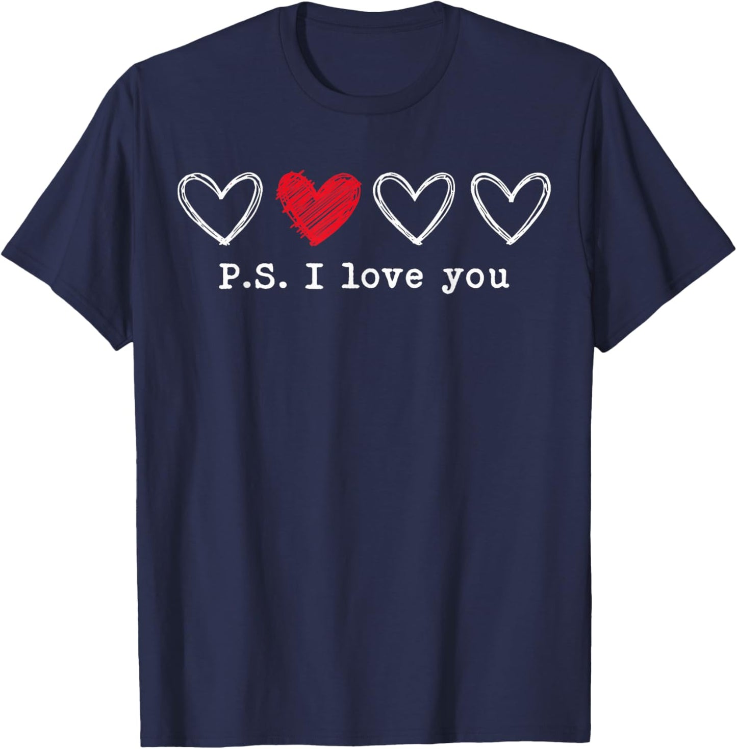 PS I Love You Day Valentine's Day Purple Heart Women Men Kid T-Shirt - T-Shirt | Navy