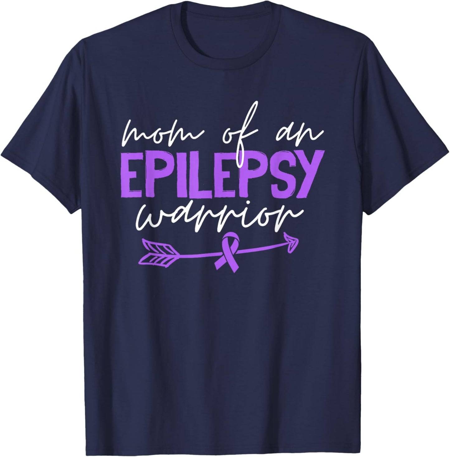 Mom of an Epilepsy Warrior Purple Ribbon Epilepsy Awareness T-Shirt - T-Shirt | Navy