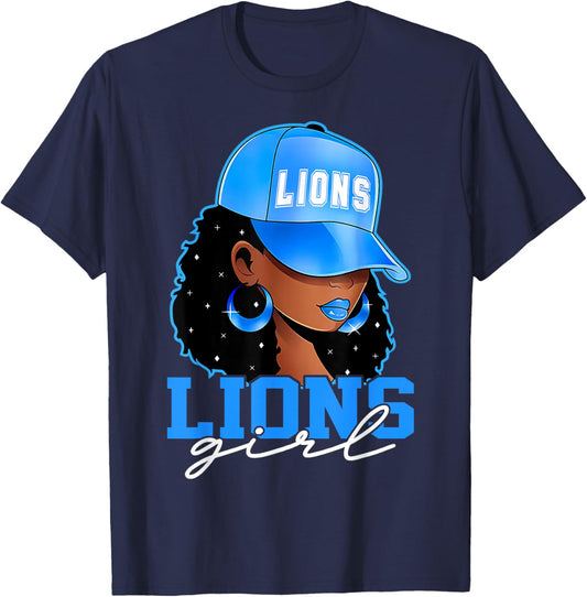 Vintage Lions Girl Black Women Sports Lover Aesthetic T-Shirt - T-Shirt | Navy