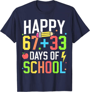 Happy 67 33 Days of School 100th Day of School Kids Teacher T-Shirt - T-Shirt | Navy