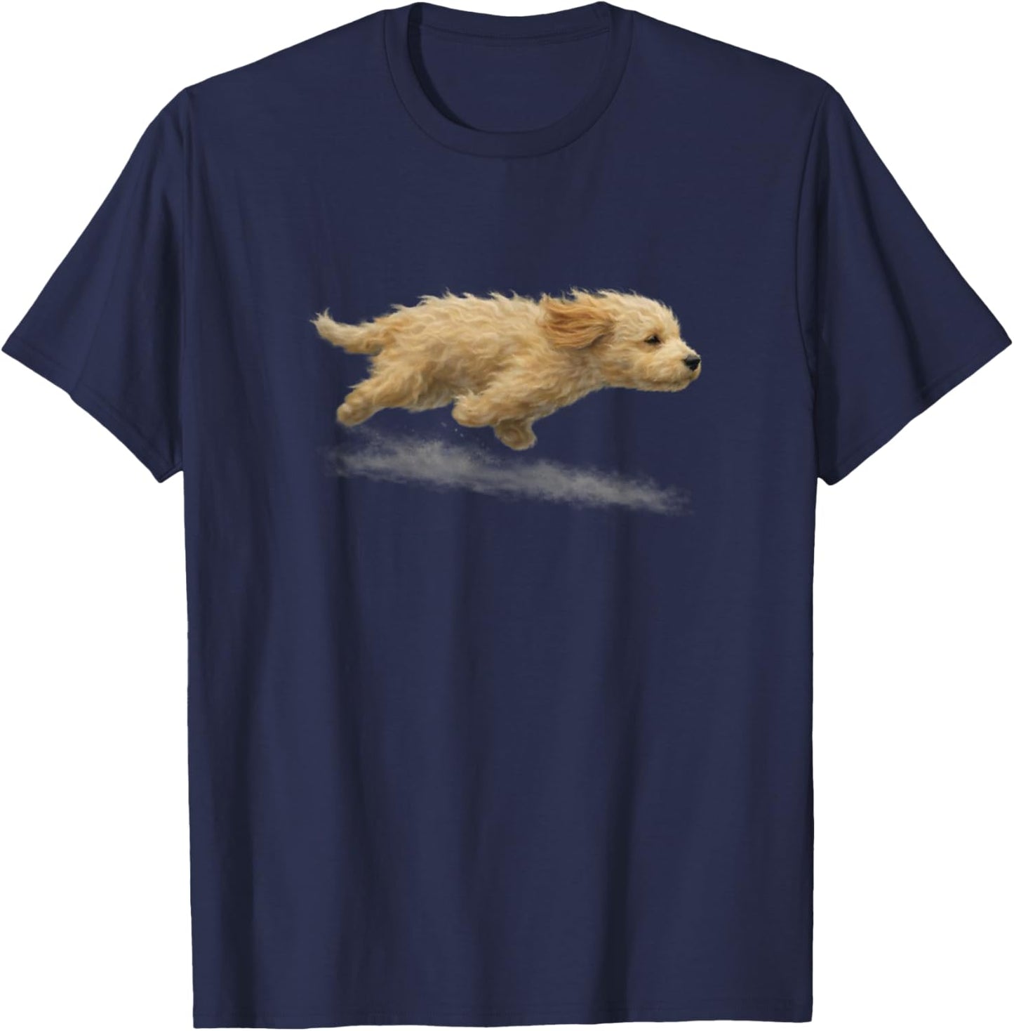 Cute Running Dog Funny Goldendoodle Running Art Meme T-Shirt - T-Shirt | Navy