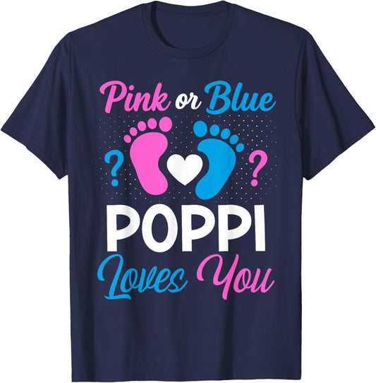 Pink or Blue Poppi Loves You Team Boy Girl Gender Reveal T-Shirt - T-Shirt | Navy